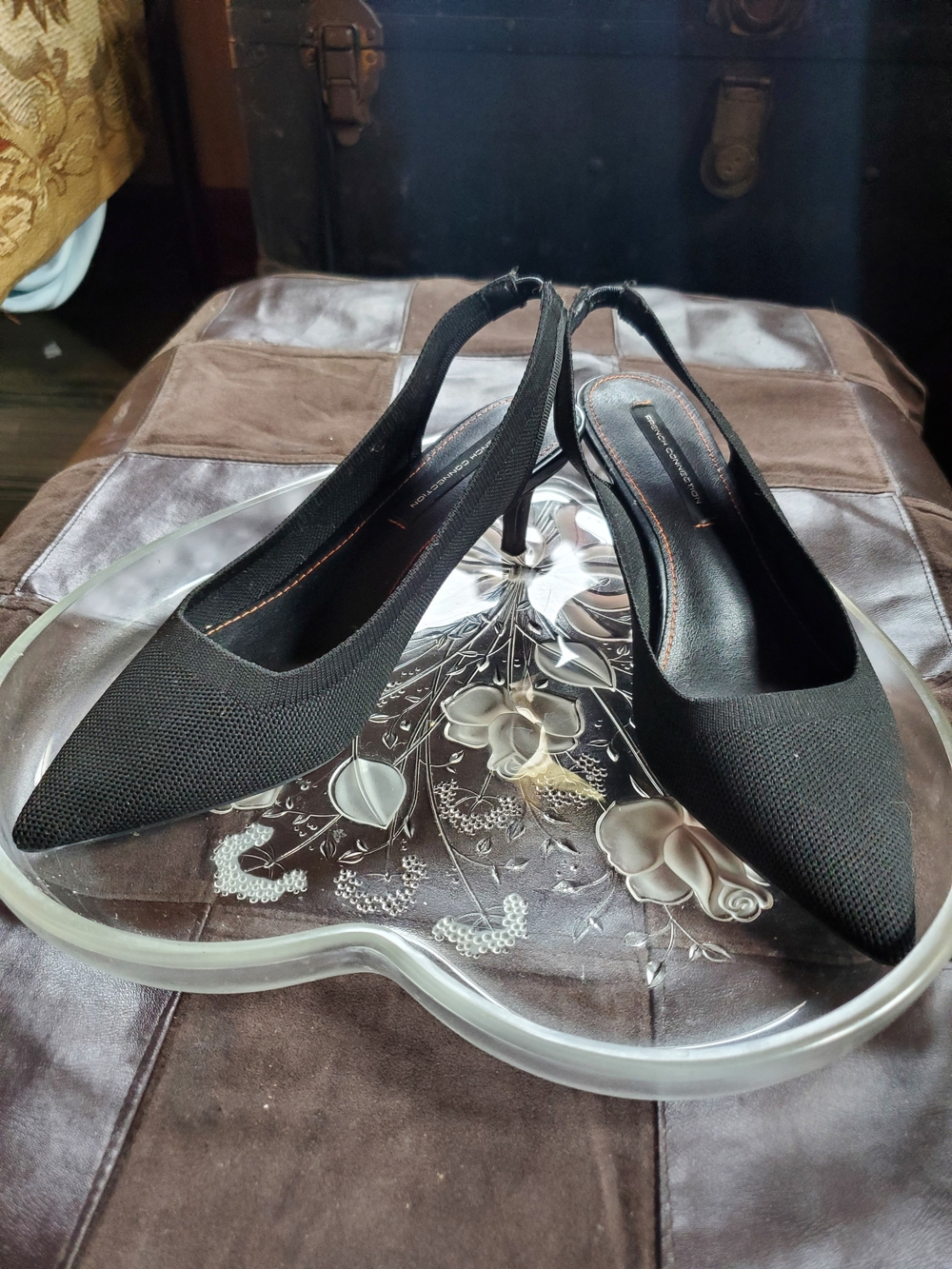 French Connection- Black Slingback Pointed-Toe Heels - Women's Dress Pumps